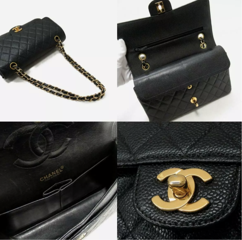 CHANEL Caviar Gold Hardware GHW Medium Double Flap Bag