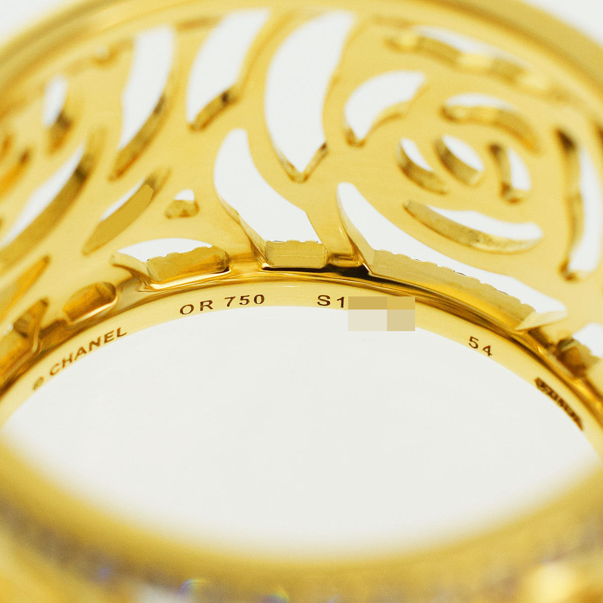 CHANEL Camellia Diamond Flowers Wide Gold Ring Size 7