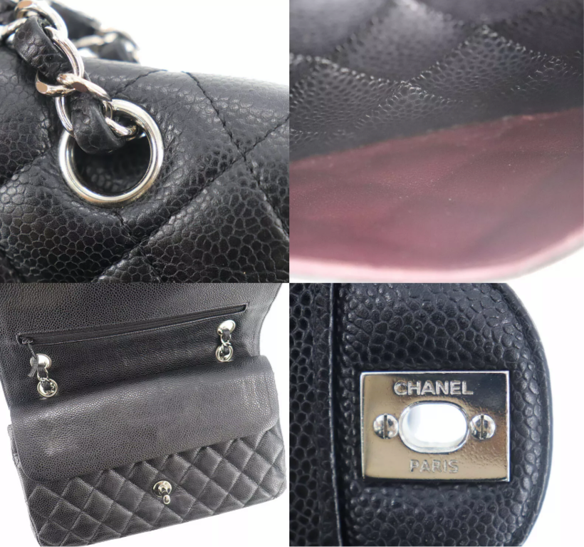 CHANEL Black Caviar Leather Silver Hardware 25 Double Flap Handbag