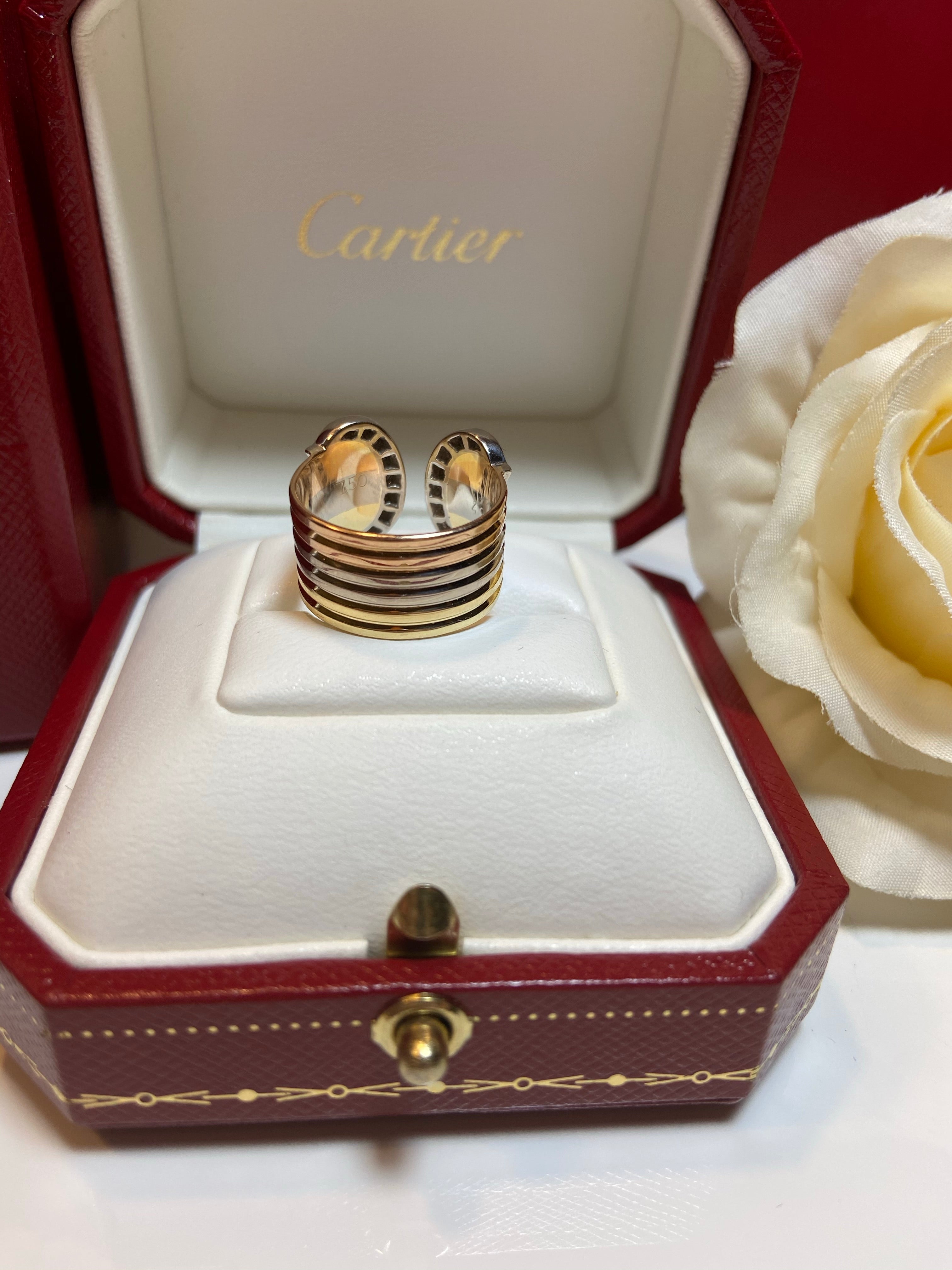 Cartier Tri-Gold 2C Diamond Paved Wide Band Ring #53